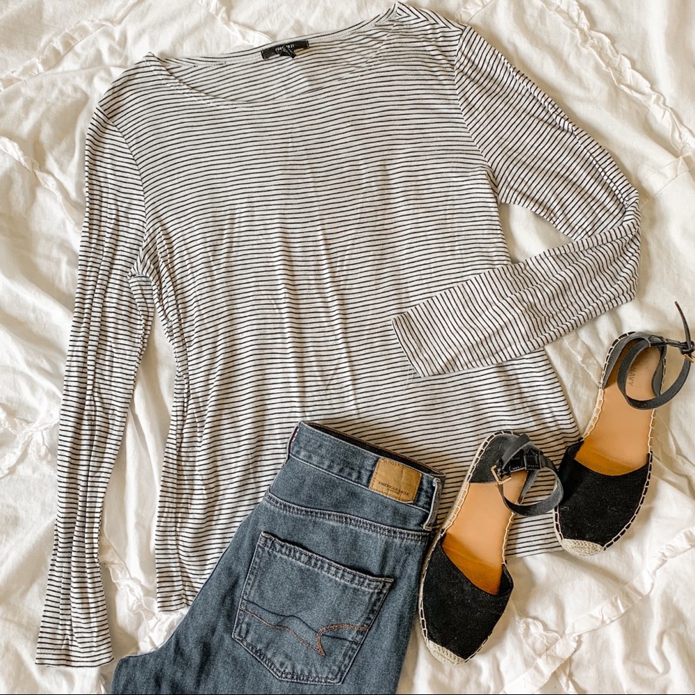 F21 Black & White Striped Long Sleeve Top
